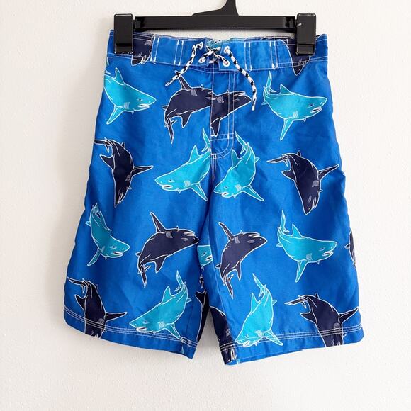 Gymboree Boys 10-12 Blue Shark Swim Trunks Board Shorts Surf Swim Beach Pool - Picture 1 of 8